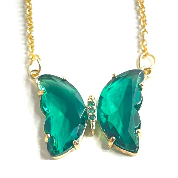 Emerald Green Crystal Butterfly Necklace - Picture 1 of 2